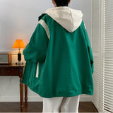 Autumn and Winter New Fake Two Outerwear Korean Fashion Loose Top Sport Casual Hooded Jacket Varsity Jacket Men Streetwear