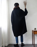 Mauroicardi Autumn Winter Loose Casual Grey Black Soft Warm Woolen Cocoon Coat Men Lapel Double Breasted Korean Fashion