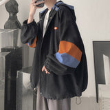 Autumn Contrast Color Corduroy Jacket Men New Trend Jacket Male Zip Up Hoodie Windbreaker