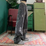 Foesce New Straight Jeans Trendy Brand Hiphop pringt Wide-leg Pants High Street Washed Mopping Loose Thick Denim Trousers fashion pants