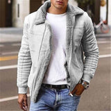 Men Plush Jacket Autumn and Winter Fashion Pure Color Warm Straight Jacket Men's Long Sleeve Zipper Turn-down Collar Jacket