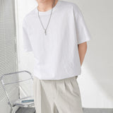 Korean Advanced Pure Cotton Solid Color Short Sleeve Retro T Shirt for Men Summer Trend Casual All-match T-Shirt Men