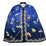Foesce Silk Shirt Style Formula Racing Driver Gradient Landscape Silk Long Sleeve Shirt S-XL