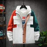 Foesce New Mens Spring Autumn Jacket Zipper Casual Hooded Jakcet Fashion Patchwork Windbreaker Jacket Men Waterproof Coat