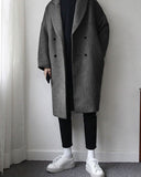 Mauroicardi Autumn Winter Loose Casual Grey Black Soft Warm Woolen Cocoon Coat Men Lapel Double Breasted Korean Fashion