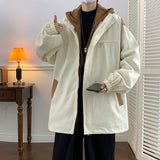 Autumn and Winter New Fake Two Outerwear Korean Fashion Loose Top Sport Casual Hooded Jacket Varsity Jacket Men Streetwear