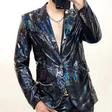 Black Magic Mirror Bright Leather Blazer Men Plus Performance Suit Jacket Soft Lacquer Leather Jacket Custom Nightclub