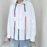 Spring Korean Fashion White Shirt Men Long Sleeve Woven Belt Casual Solid Color Shirt for Men Design Drape Loose White Shirt