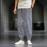 Chinese Style Ice Cotton Casual Pants Men Summer Breathable Thin Section Harem Pants Comfortable Loose Plaid Pants