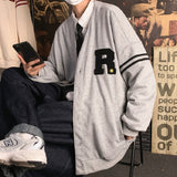 V-neck Letter Embroidered Cardigan Sports Jacket Men's Spring/autumn Korean Style Loose Single-breasted Harajuku Style Jacket