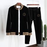 High end men's double-sided gold velvet J jacket suit warm and casual sportswear in autumn and winter