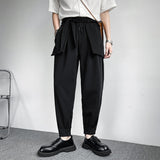 Summer Khaki/Black Belt Suit Pants Men Fashion Society Mens Dress Pants Korean Loose Harem Pants Mens Formal Trousers M-3XL