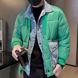 Fake Two-piece Contrast Lapels Jacket Men Winter Korean Trend  Short Jacket Men Top Quality Solid Color Thick Coat Snow Parka
