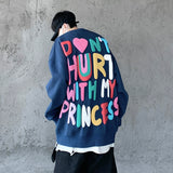 Hybskr Men's Cartoon Graffiti High Street Sweatshirt Oversize Male Letter Printed O Neck Hoodies Harajuku Unisex Pullovers