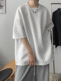 Waffle Short-sleeved T-shirt Men Women Trend Hong Kong Style Top High Street Coupleswear Hip Hop Cityboy O-neck T-shirt