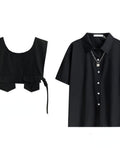 Gothic Men Suits Cargo Vest + Shirt + Shirts 3 Pieces Set Summer Clothes Punk Preppy Streetwear Casual Outfit Men Fashion Trend