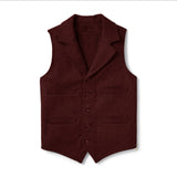 Foesce Men's Wool Blended Stand-collar Slim-fitting Vest Business Groomsmen Clothing Men Wedding Sleeveless Jacket