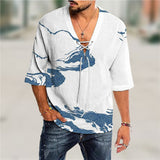 Mens Vintage  T-shirt Summer Top Casual Blouses Shirts Half Sleeve Cotton Linen Shirts Men Loose Baggy Shirt Silk Chemise Homme