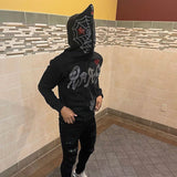 Y2K Full Zip Up Hoodie Men Autumn Winter Gothic Rhinestones Spider Web Sweatshirt Hip Hop Grunge Skeleton Oversized Jacket Coat