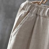 Casual Pants Women Summer Cotton Button Elastic Waist Ankle-length Basic Cool M-4XL All-match Simple Chic Harem Trousers Female