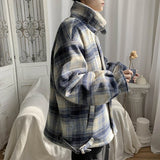 Men's Lamb Wool Cotton-Padded Jacket, Thick Fleece Lined Coat, Warm Couple's Plaid Outerwear, Trendy Loose Fashion Brand, Winter