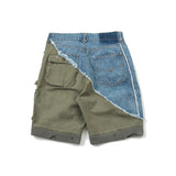 Men's Hi Street Denim Patchwork Shorts Summer Multi Pockets Cargo Jean Shorts for Male