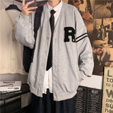 V-neck Letter Embroidered Cardigan Sports Jacket Men's Spring/autumn Korean Style Loose Single-breasted Harajuku Style Jacket