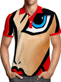 Vintage Houndstooth Print Polo Shirt Men Summer Short Sleeve Casual Pullover Tops Mens Fashion Turn-down Collar Button-up Polos