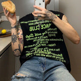 New Summer Vest Hooded Sleeveless T-Shirt Boys Print Graffiti Punk Rock Tide Brand Loose Sweater Hip-hop Hoodie Vest
