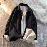 Solid Color Thicken Men Shirts Harajuku Casual Waffle Long Sleeve Male Blouses Turn-down Collar Autumn Winter Shirts