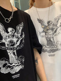 Korea Retro Shirt High Street Angel Letter Print Loose Short-sleeved T-shirt Couple Top Men and Women T-shirt Harajuku Wear