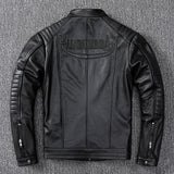 Foesce Biker Popular motor style Vintage men's quality genuine leather Jacket slim 100% natural cowhide coat.Dermis