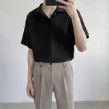 Foesce Summer New Men Clothing Short Sleeve Polo Shirt Trendy Casual Solid Color Lapel Button Up Designer Shirt Men T-shirt
