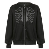 Y2K Full Zip Up Hoodie Men Autumn Winter Gothic Rhinestones Spider Web Sweatshirt Hip Hop Grunge Skeleton Oversized Jacket Coat