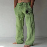 Men Baggy Cotton Linen Pants Casual Pocket Wide Leg Pant Full Length Drawstring Man Sport Pants Plus Size Loose Pants Streetwear