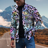 Vintage Leopard Jackets Men Spring Loose Long Sleeve Button-down Turn-down Collar Casual Coats Mens Fall Fashion Outerwear