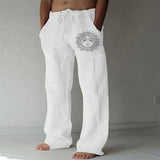 Men Baggy Cotton Linen Pants Casual Pocket Wide Leg Pant Full Length Drawstring Man Sport Pants Plus Size Loose Pants Streetwear