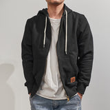 Foesce Men's retro thick heavy coat in autumn and winter, add velvet and thick long sleeve hooded cardigan sweater in leisure.