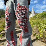 Y2K Fashion Ripped Jeans Men Spring Summer Streetwear Trend Loose Straight Denim Trousers Mens Leisure Patchwork Jean Pant