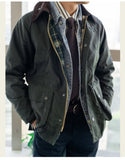Foesce Vintage Wax Jacket Men Autumn Winter Windbreaker Waterproof Multi-pocket Raglan Sleeve Jacket Casual Zip Cardigan Coat