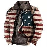 Foesce Winter Mens Warm Thick Fleece Lining Jackets Vintage Pattern Print Patchwork Turn-down Collar Buttoned Coats Men Outerwear