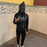 Y2K Full Zip Up Hoodie Men Autumn Winter Gothic Rhinestones Spider Web Sweatshirt Hip Hop Grunge Skeleton Oversized Jacket Coat