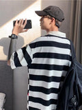 Foesce Short-sleeved T-shirt Men's Vintage Lapel Striped Shirt Hong Kong Style Loose Top Summer Hip Hop Urban Style Shirt