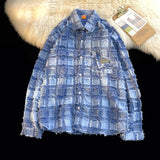 Tassel Plaid Shirt Men's Long Sleeves Turndown Collar Women Loose Spring Autumn Shirts Single-breasted Tops Couple Button Jacket