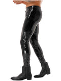 Mens Male Leggings Motorcycling Party Tights Pants Patent Leather Motobiker Skinny Pants Two-way Zipper Crotch Trousers Clubwear