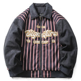 Winter Oversize Stripe Bomber Jacket Men Letter Embroidery Cotton-Padded Coat Fashion Korean Street Zip Up Parka Clothing Male