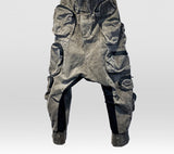 Spring Autumn Men's Vintage Elastic Waist Pencil Cargo Pants Casual Pockets Cotton Ankle-Length Darkwear Trousers 12A7242