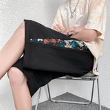 Summer Cotton Embroidery Shorts Men Fashion Casual Flower Shorts Mens Japanese Streetwear Loose Hip-hop Straight Shorts Men