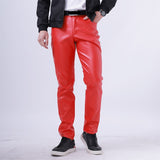 Men Leather Pants Skinny Fit Elastic Fashion PU Leather Trousers Wet Look Stretch Faux Leather Motorcycle Pants Thin Streetwear