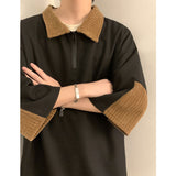 Summer Hit Color Half Zip Short Sleeve Men Polo T Shirt Waffle Plaid Fashion Harajuku Casual Oversized Clothes Black White Khaki
